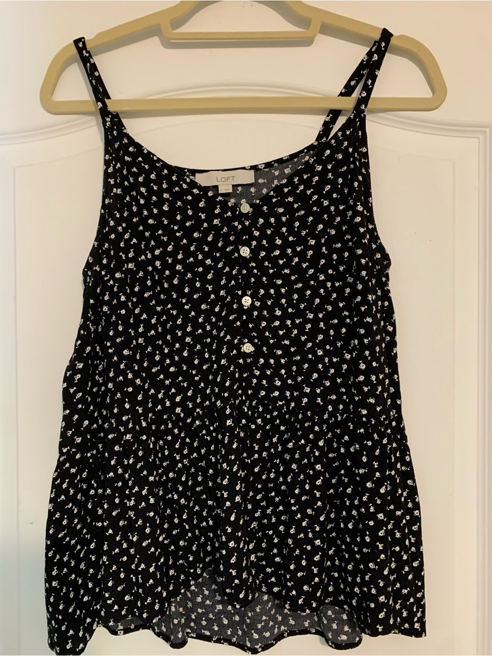 LOFT Women's Large Black White V Neck Camisole Tank Top Sleeveless